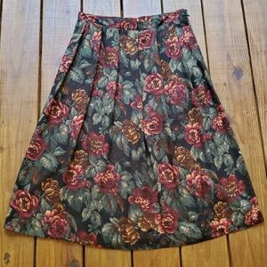 Vintage Koret Dark Floral Print Midi Skirt